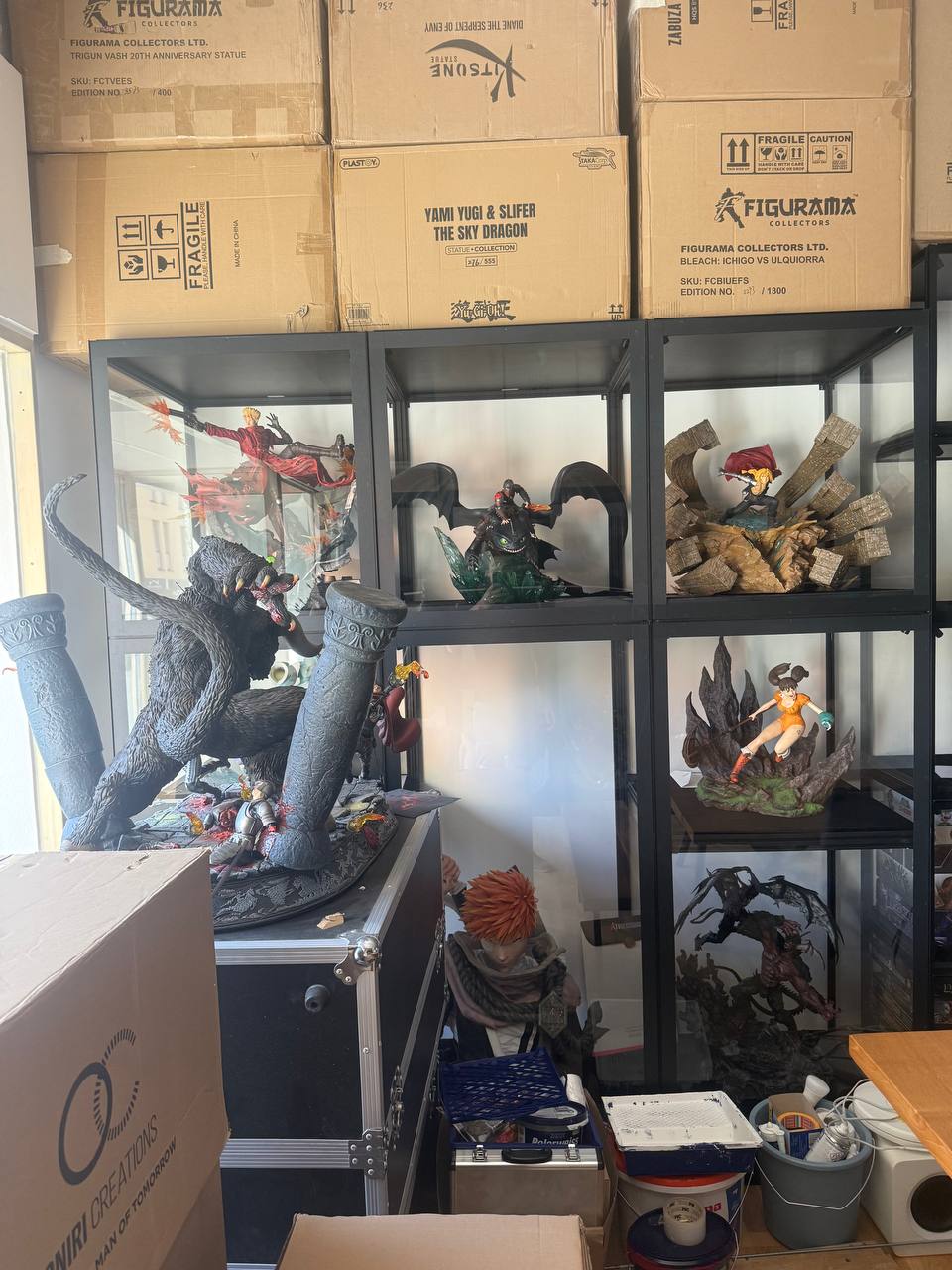 Collection room with Vash, Yami Yugi Slifer, Ichigo vs Ulquiorra, Great Ape